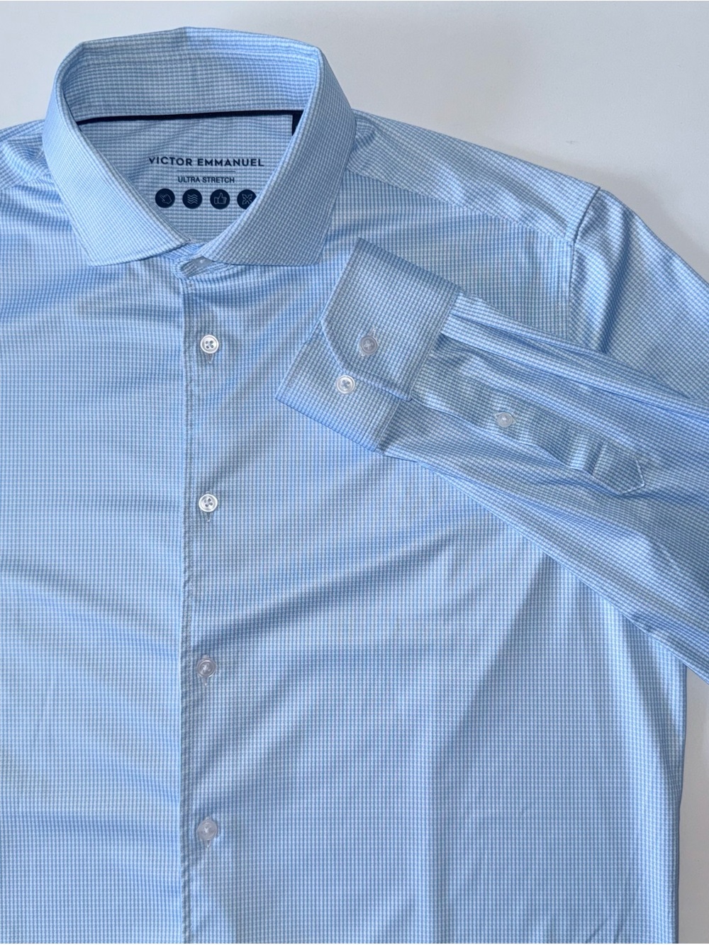 Victor Emmanuel Button Down Shirt Men's L Blue Performance Stretch